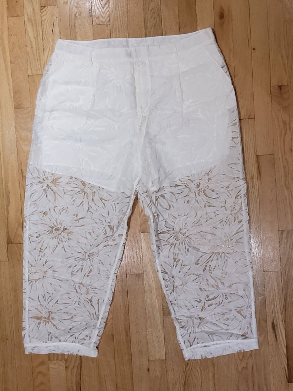 NWOT Eloquii Wide Leg High-Rise Off White Floral Pants Size 18